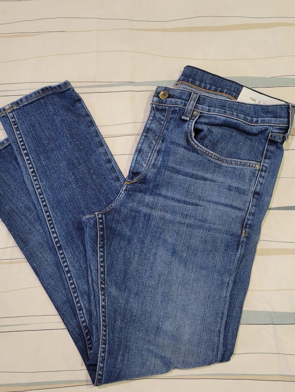 Rag & Bone Fit 1 Mens Jeans 34x30 Faded Blue Denim Extra Slim